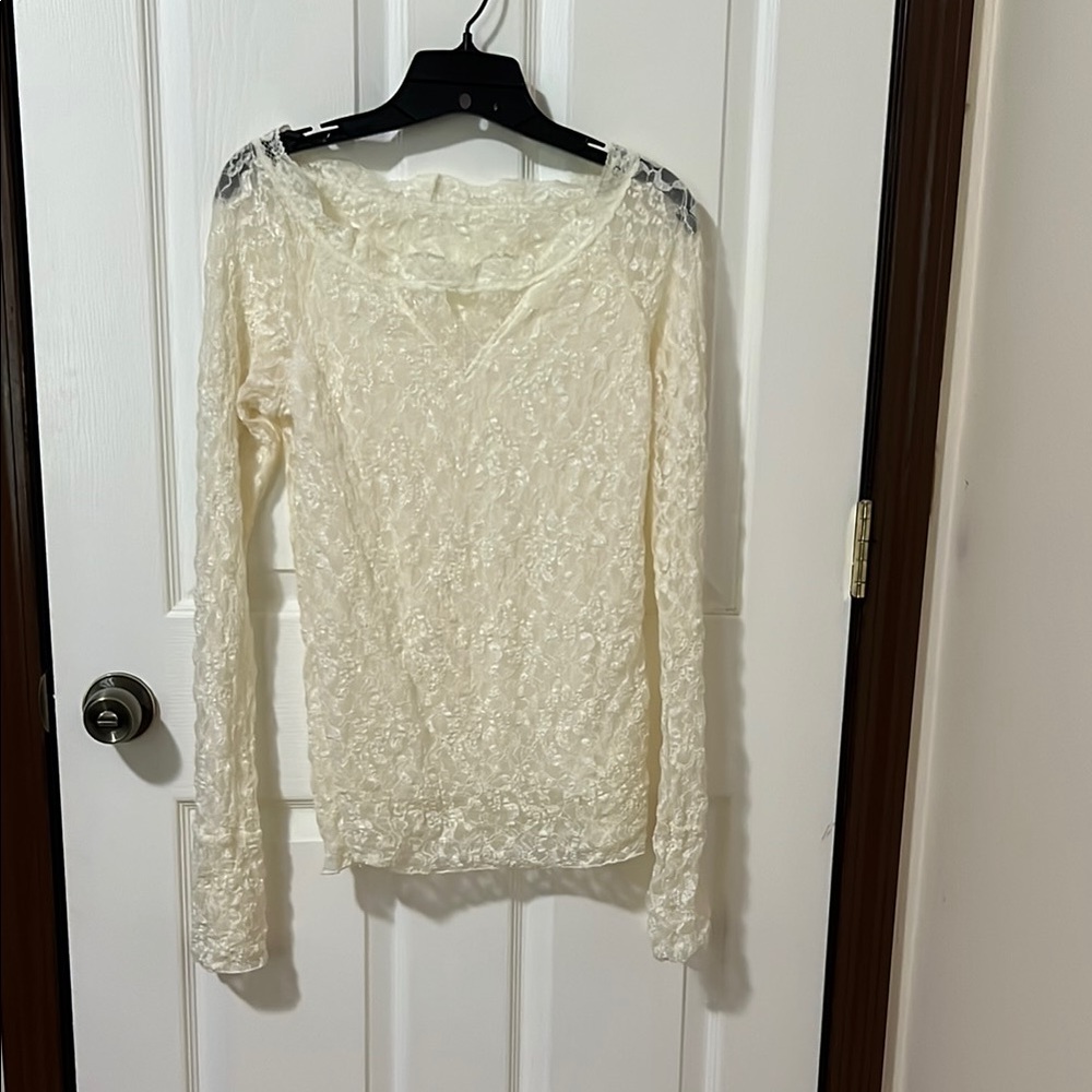 Victoria's Secret Cream Fitted Long Sleeve Blouse